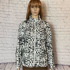 Zenergy By Chico's Black White Grey Brick Pattern Jacket Size 2 US L